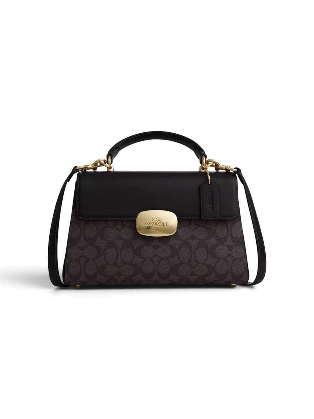 Coach Dark Brown and Black Signature Satchel with Gold Hardware